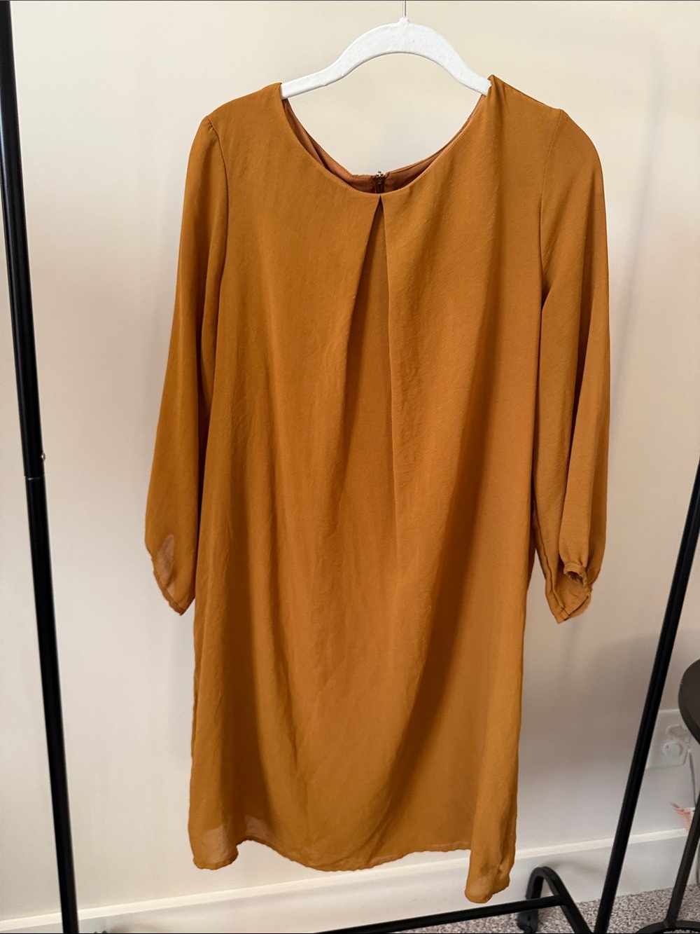 H&M Mustard Midi Shift Dress with Pleated Front